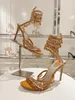 Rene Caovilla Margot装飾されたSiede Sandals Cleo Designers Ankle Wraparound Women High Heeled Sandal Flower Rhinestone＃02