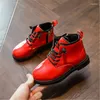 Boots Girls Ankle 2024 PU Leather Kids For Tenis Infantil Non-slip Warm Children Shoes Winter Black Red Size 26-36