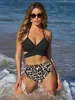 Women's Swimwear Leopard Swimsuit High Waist Bikini Women 2024 Halter Top Swimwear Woman Bandage Bathing Suit Sexy Summer Swimming 2 Pieces Set d240424