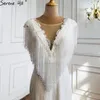 Feestjurken Serene Hill White Luxe kralen Tassel Elegante avondkap Mouw Mermaid 2024 voor vrouwen bruiloft LA70571