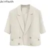 Temperament Blazer Womens Clothing Mode -Sommerjacken Kurzarm Tunika Vintage Outwear Crop Tops Doppelbafen Mantel 240417