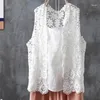 Vêtes de femmes Velles Velles V-Neck Hollow Out Crochet Veste sans manches Femme Coton dentelle de lace