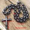 Necklaces Stainless Steel Cross Pendant Necklace Mens Thick Link Byzantine Chain Choker Collier Pendentif Black