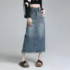 Scherma Guuzyuviz Tasella split split bordo in pelliccia Denim Avvolgimento della mezza gonna per le donne High Waist Slim Retro