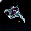 Bandas Purple Crystal Water Drop Stone Ring Green Zircon Noivado Band Rings For Women Classic Silver Color Color Wedding Acessório