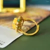 Cluster Rings Hetian Jade Women Ring Prong Setting Yellow Gmestone Adjustable Size Gold Jewelry Accessories For Copper Knuckles