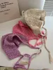 Berets Japanese Crochet Strap Rope Bag Head Summer Bomber Hat Women Thin Hollow Cotton Thread Retro Literary Knitted Bucket