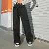 Kvinnor Pants Woman Cargo Relaxed Baggy Clothes Black Demin High midje dragkedja Slim Drawstring Casual Straight Trousers Pantalones