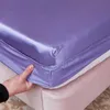 Smooth Satin Fitted Sheets High-End Solid Color Mattress Covers Comfartable Skin-friendly Elastic Band Bed Sheet Black White 240410