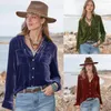 Kvinnors blusar ayualin vintage lapel lös överdimensionerad solid skjorta Autumn Bulus Bohemian Casual Long Sleeve Velvet Shirts Women Hippie