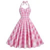 Casual Dresses Style British Plaid Pink Grid High midjeklänning för kvinnor 2024 Vestidos Para Mujer