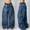 Kvinnors jeans streetwear amerikansk ny tvättad ljusblå baggy jeans män och kvinnor y2k high street mode retro punk hög midja breda byxor 240423