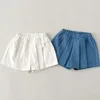 Shorts geboren meisje all-match geplooide culottes outfit kleine baby zomer stevige rok met binnenste veiligheid bodem denim korte rokken kleding