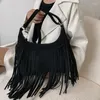 Sacs de soirée Brand Designer Retro Femmes Tassel Fringe Messenger Sac Blue Brown Brown Lady Travel Handbag Bags Suede Crosshes