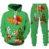 Erkeklerin Trailtsits Komik Noel Baba 3d baskı kapüşonlu eşofman pantolon 2 adet gündelik Noel partisi sweatshirt kapüşonlu insan için set