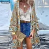 Summer Bohemian Beach tryckt Cardigan Women Floral Long Sleeve Blue Zanzea Kimono Vintage Open Front Holiday Shirt Tunic Tops 240424