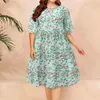 Casual Dresses Plus Size Summer Dress Women 2024 Kort ärm Loose Long Maxi Tryckt Ice Silk Cool Women's