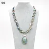 Pendant Necklaces GG Natural Mix Color Green Paua Abalone Shell Necklace White