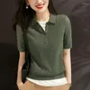 Women's Polos Plain Knit Green Short Sleeve Tee Button Top Clothes Yellow T Shirts Polo Neck Shirt Cute Offer Sale Trend
