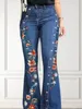 Vrouwen flare broek High Taille Slim Denim Casual Chic Vintage Skinny Trousers Y2K Fashion Floral Embroidery Button Leg Jeans 240423