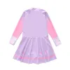 Swimwear HappyFlute Onepiece Skirt Style Long Sleeve Flat Corner Sun Protection Princess Style Girls Swimsuit For Children