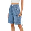 Moda de verano al estilo euroamericano Blue Blue Broackes Women Women Mid Wisting Bode Bocket Bocket Washed Denim Cargo Shorts 240418