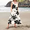 Casual Kleider Sommerkleid für Frauen gedruckt bequem ärmellose Baumwolle mit Taschenmodik 2024