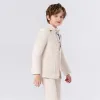 Blazers Children Formal Beige Suit Set Boy Blazer Pants Bowtie Clothes Kids Wedding Party Performance Catwalk Show Photogray Costume