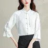 Chemises en satin pour femmes printemps / fleur d'été Style chinois des manches longues lâches vintage tops vêtements de mode ycmyunyan