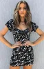 Casual Dresses Fashion Style Retro Spring Summer Floral Daisy Low Collar Shoelace Short Sleeve Dress Slim-Fit Slim Looking Petite Trendy