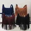 Sacs de soirée Brand Designer Retro Femmes Tassel Fringe Messenger Sac Blue Brown Brown Lady Travel Handbag Bags Suede Crosshes