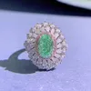 Cluster Rings Charms 925 Real Silver 6 9mm Light Green Tourmaline For Women Gemstone Lab Diamond Wedding Party Fine Jewelry Gifts