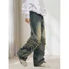 Dżinsy męskie 2024 Haft haft prosty swobodny mężczyzn dżinsy gotyckie neutralne nowe szeroka noga luźna moda hip-hopowa moda młodzieżowa dżinsowe spodnie Y2K 240423