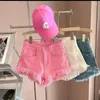 Kvinnors shorts mode grönt a-line casual denim för kvinnor streetwear 2024 Sommarvatten Tassel Wide Leg Pink Short Jeans Female