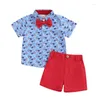 Ensembles de vêtements Little Boys 4 juillet Tenues de lunettes de soleil Print de soleil Shirts à manches courtes avec noix de vit