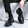 Casual Buty luksusowe mężczyźni koronki na wysokim obcasie brązowe skórzane grube brogues Podwyższona platforma retro Oxfords for Man