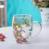 Mugs 1pcs Creative Double Wall Glass Mug Cup With Dry Flower Sea Snail Conchs Glitters Fillings For Coffee Juice Milk Student Gifts