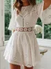 Weißes Sommerkleid hohl Out lässige modische rückenlose Mini -Kleider Blumensticke Baumwollparty Robe Vestidos 18504 240418