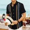 2024 Hawaiian Stripe Fashion Men Shirt Casual Retro Floral Polo Short Sleeve Social Beach Outsize 3d Print Street Wear Summer 240417