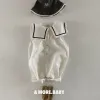 One-pièces 2023 Été Nouveau petit garçon sans manches Sailor Collier Romper pour nouveau-née Navy Collier Jumps Toddler Toddler Vêtements décontractés