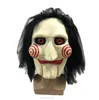 Movie Saw Chainsaw Massacre Jigsaw Puppet Masks with Wig Hair Latex Creepy Halloween Horror Scary mask Unisex Party Cosplay Prop 2024424