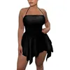 Vrouwen casual slanke jurken halter sexy bodycon jurken date night mouwloze hoge lage ruche onregelmatige mini jurk