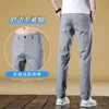 2024 Summer Mens Casual Pants Long Pants Ice Silk Mens Pants Fashion Slim Fit Brocade Cotton Fashion Mens Wear 240412