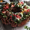 Candle Holders Christmas Wreaths&Garlands Candlestick Decorative Windows Desktop Furnishing Articles Pinecone Pine Needles Glass Holder