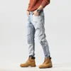 Trendy Brand Needle Sewn Jeans Mens Patchwork Slim Fit Small Straight Leg Heavy-duty Embroidery Ruffian and Handsome Personalized Pants D1GJ