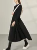 Casual Dresses 2024 Autumn Women Sheep Wool Black Knitted Splicing Slim Fit Long Sleeve Dress