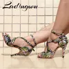 Dance Shoes Ladingwu Salsa Jazz Ballroom Latin Black For Dancing Women Social Strip High Heels Featured Graffiti Satin Sandals