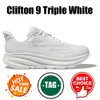 Projektant Bondi Clifton 8 9 Sneakers Buty do biegania dla mężczyzn Kobiety Triple Białe chmurę Blanc de Blanc Outdoor Męskie trenerzy rozmiar 36-47