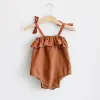 Pieces de um verão Meninas garotas macacão de algodão sólido Ruffles Slip Strap Kids Playsuit Macaces One peça Roupos de bebê