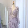 Abiti da festa Jancember Feathers Lilac Mermaid Serate lunghe maniche lunghe abiti da sposa con donna arabo a V SZ183